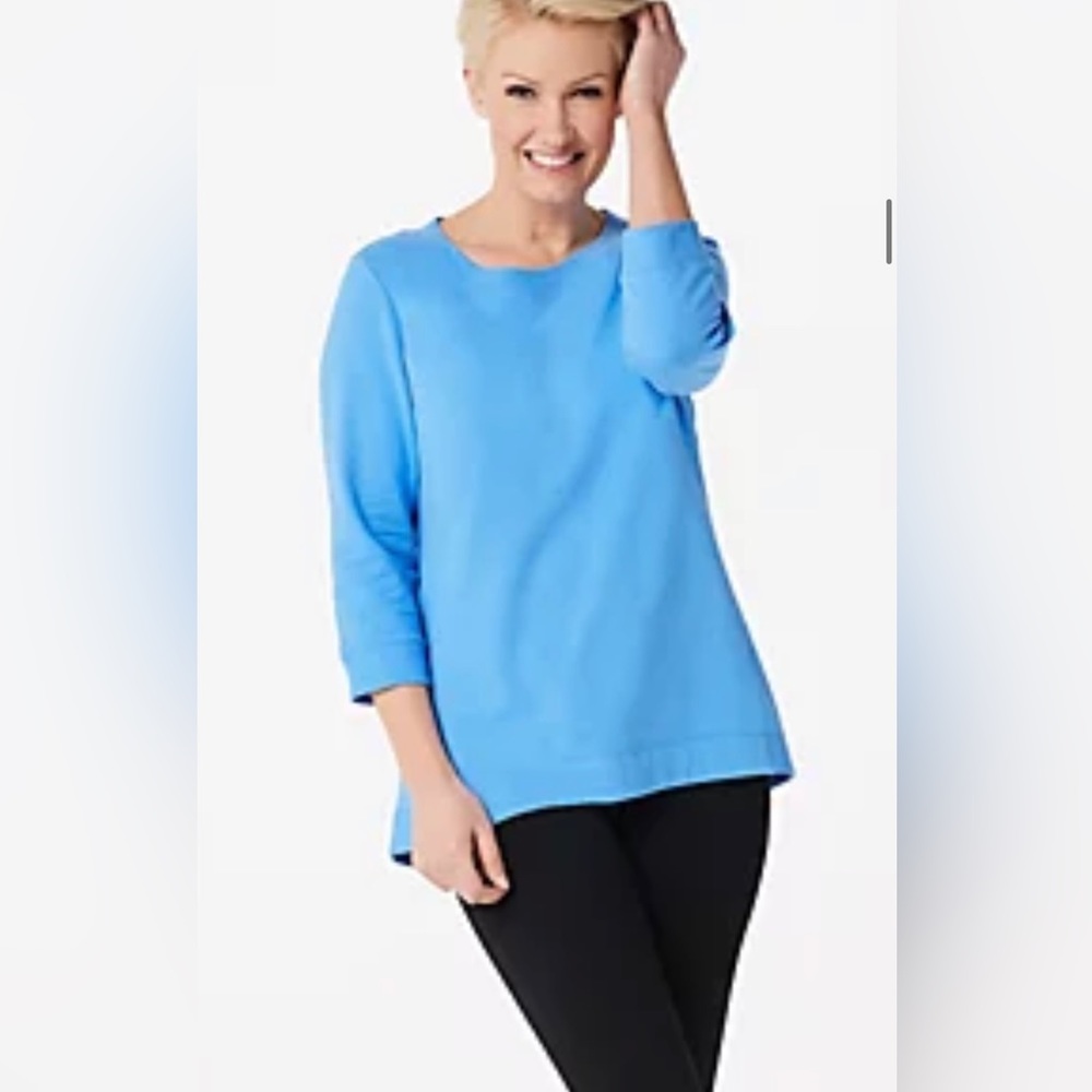 *French Terry 3/4-Sleeve Top w/ Rib Trim 3X ~ Denim & Co A351591 Marine Blue